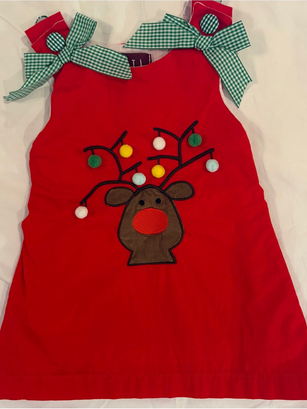 Lil Cactus red corduroy jumper with Embroidered Reindeer & Lights sz 3-6 mo NWOT